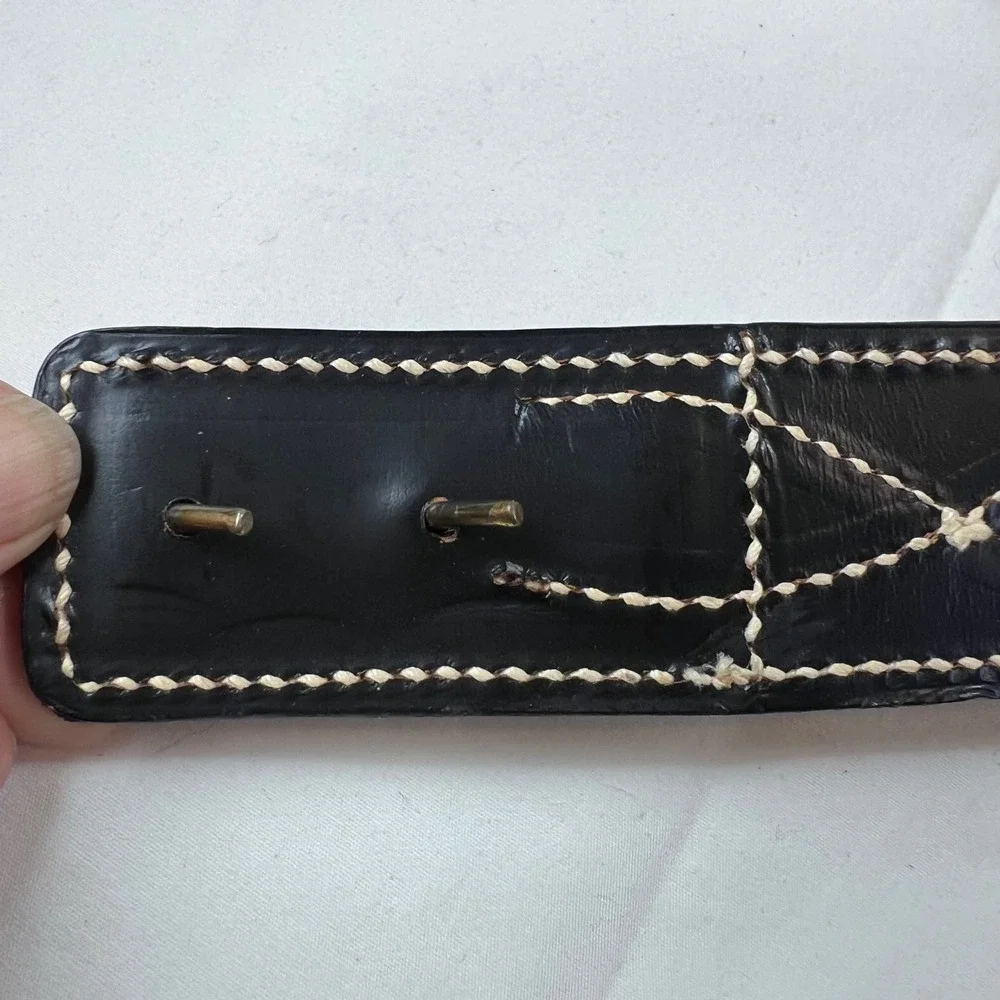 Hereford Brand Black Full Grain Cowhide Leather Western Belt White Stitch Sz 30